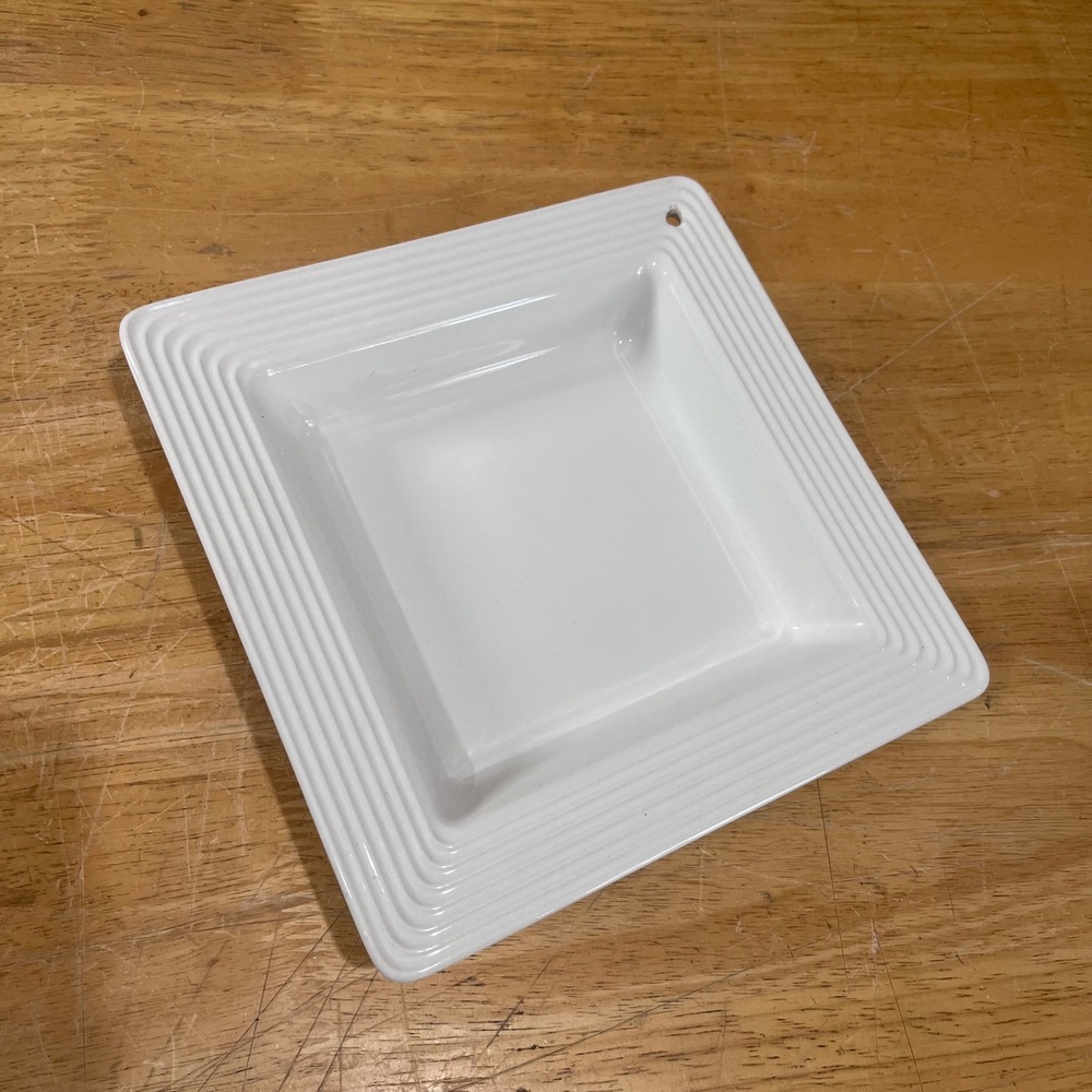 Nora Fleming White Square Napkin Candy Holder Dish Stripes Rim 8.25"